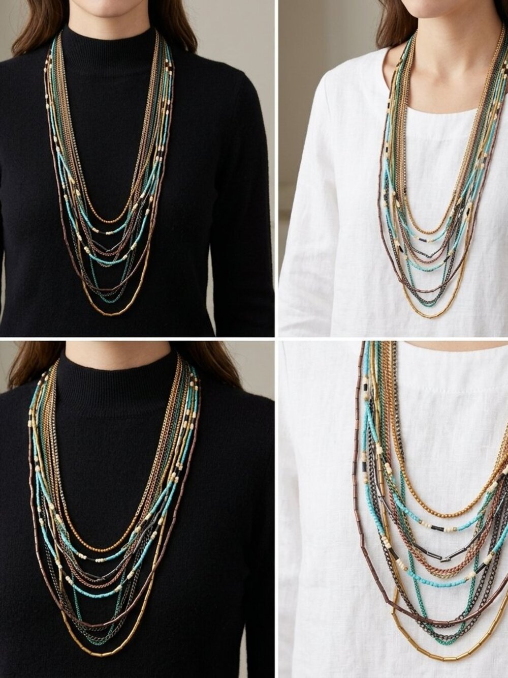 Bke 12-row layered design with  various textures, colors, and materials Necklace